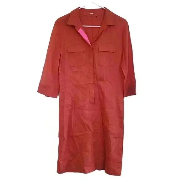 Elie Tahari Women's Dark Coral Linen/Viscose/Spandex Sheath Dress - Picture 2 of 10